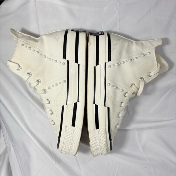 Converse Chuck Taylor platform High Top Pearl Embellished White Black Size 8.5 - Picture 6 of 10